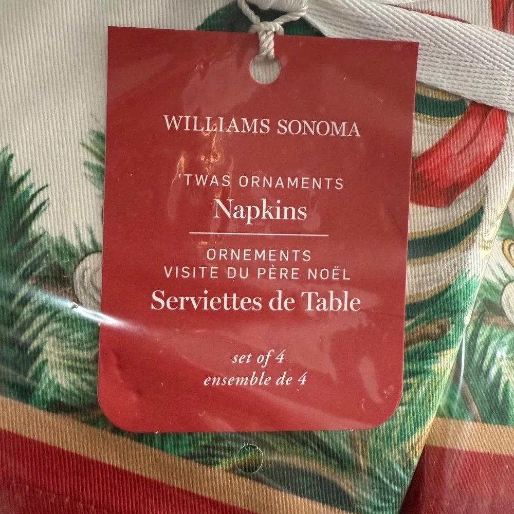 Williams Sonoma Christmas Ornaments Napkins Set (8) Holiday Festive Table Liners